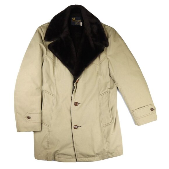 VINTAGE 60s 70s MEN'S BEIGE WINTER COAT - WEATHERCASTER - SIZE 40 - Picture 2 of 9